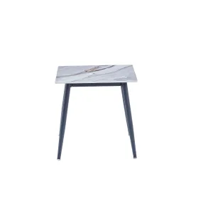 Modern Sintered Stone End Table with Black Metal Legs