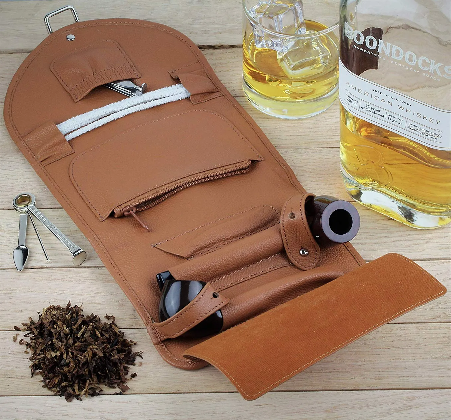 Mr. Brog Elegant Full Grain Leather Tobacco Pipe Pouch Wrap - Tan