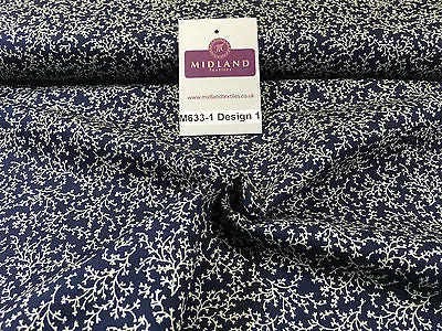 Navy And White Floral Paste Printed 100% Cotton Poplin Craft Fabric 45" M633