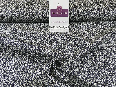 Navy And White Floral Paste Printed 100% Cotton Poplin Craft Fabric 45" M633