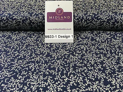 Navy And White Floral Paste Printed 100% Cotton Poplin Craft Fabric 45" M633