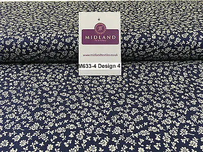 Navy And White Floral Paste Printed 100% Cotton Poplin Craft Fabric 45" M633