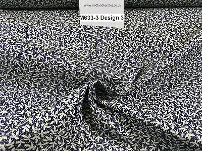 Navy And White Floral Paste Printed 100% Cotton Poplin Craft Fabric 45" M633