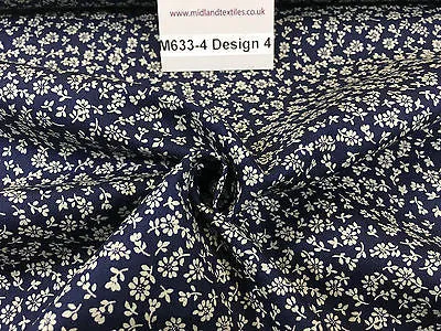 Navy And White Floral Paste Printed 100% Cotton Poplin Craft Fabric 45" M633