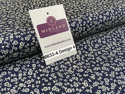 Navy And White Floral Paste Printed 100% Cotton Poplin Craft Fabric 45" M633