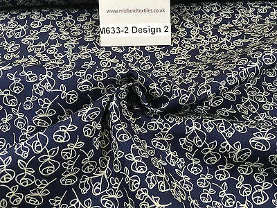 Navy And White Floral Paste Printed 100% Cotton Poplin Craft Fabric 45" M633