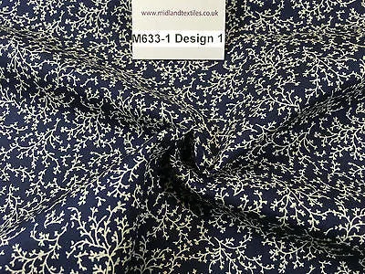 Navy And White Floral Paste Printed 100% Cotton Poplin Craft Fabric 45" M633