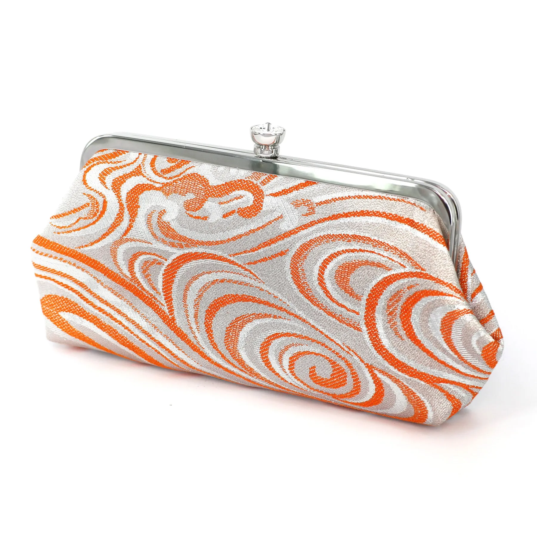 Ocean Kimono Clutch Bag in Orange and Silver | Upcycled from vintage Japanese Obi