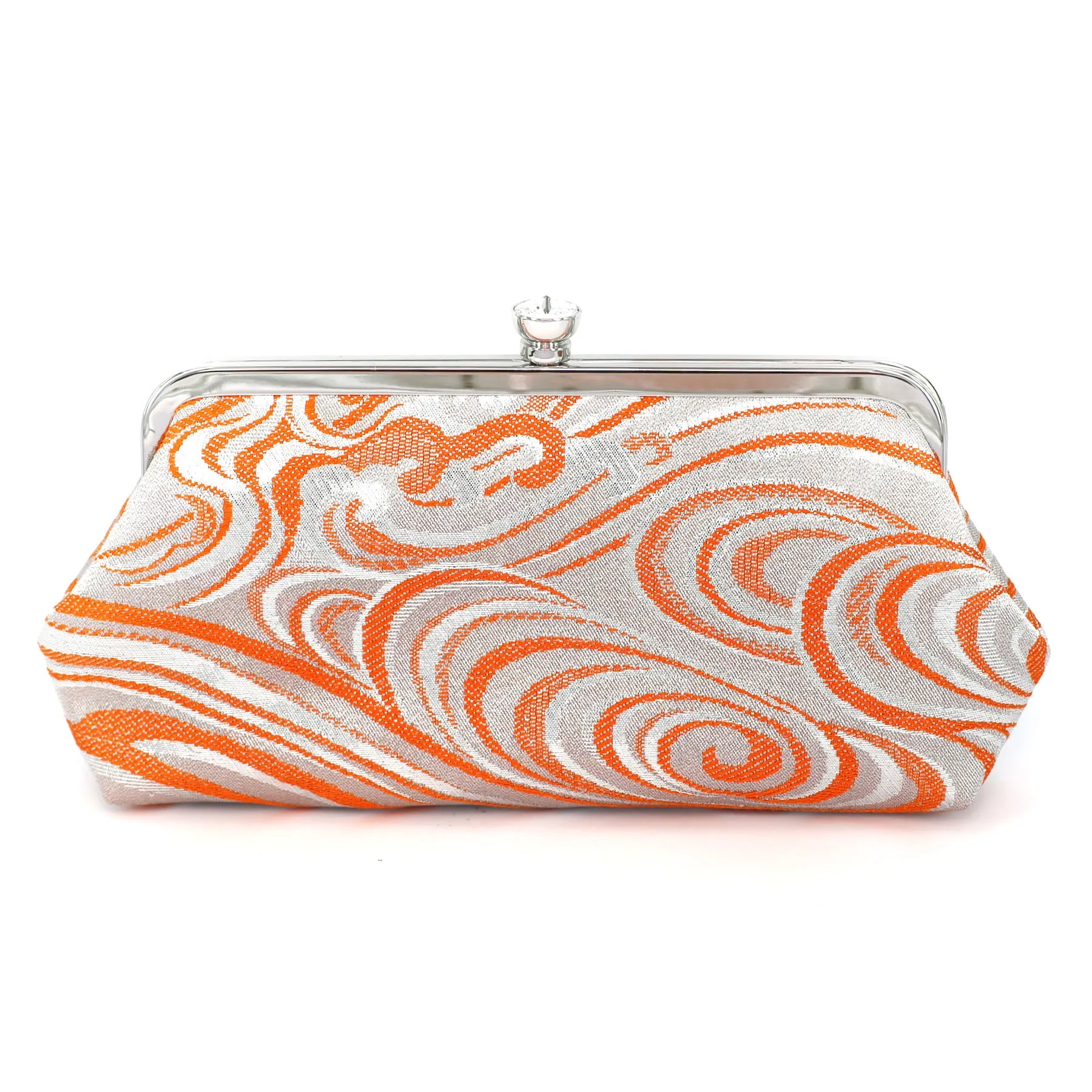 Ocean Kimono Clutch Bag in Orange and Silver | Upcycled from vintage Japanese Obi