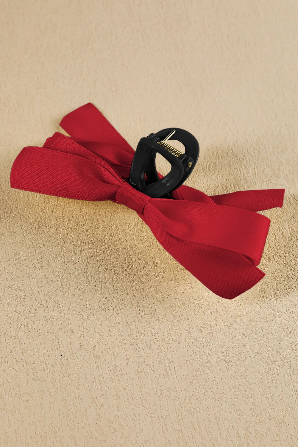 Pink Solid Color Ribbon Bow Decor Hair Clip