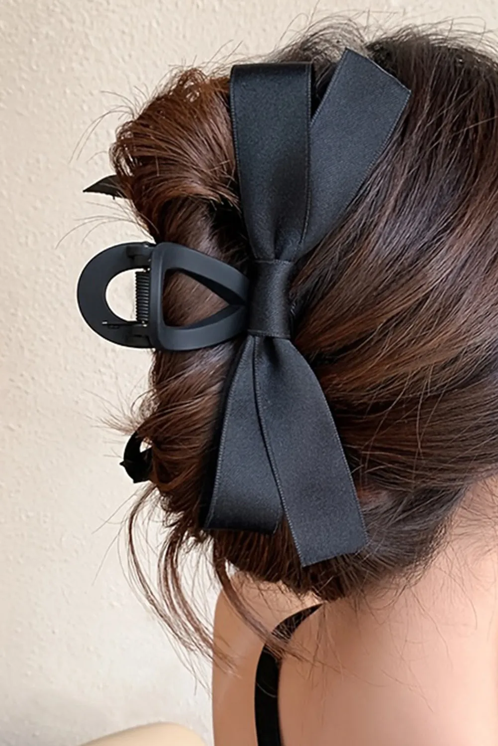 Pink Solid Color Ribbon Bow Decor Hair Clip