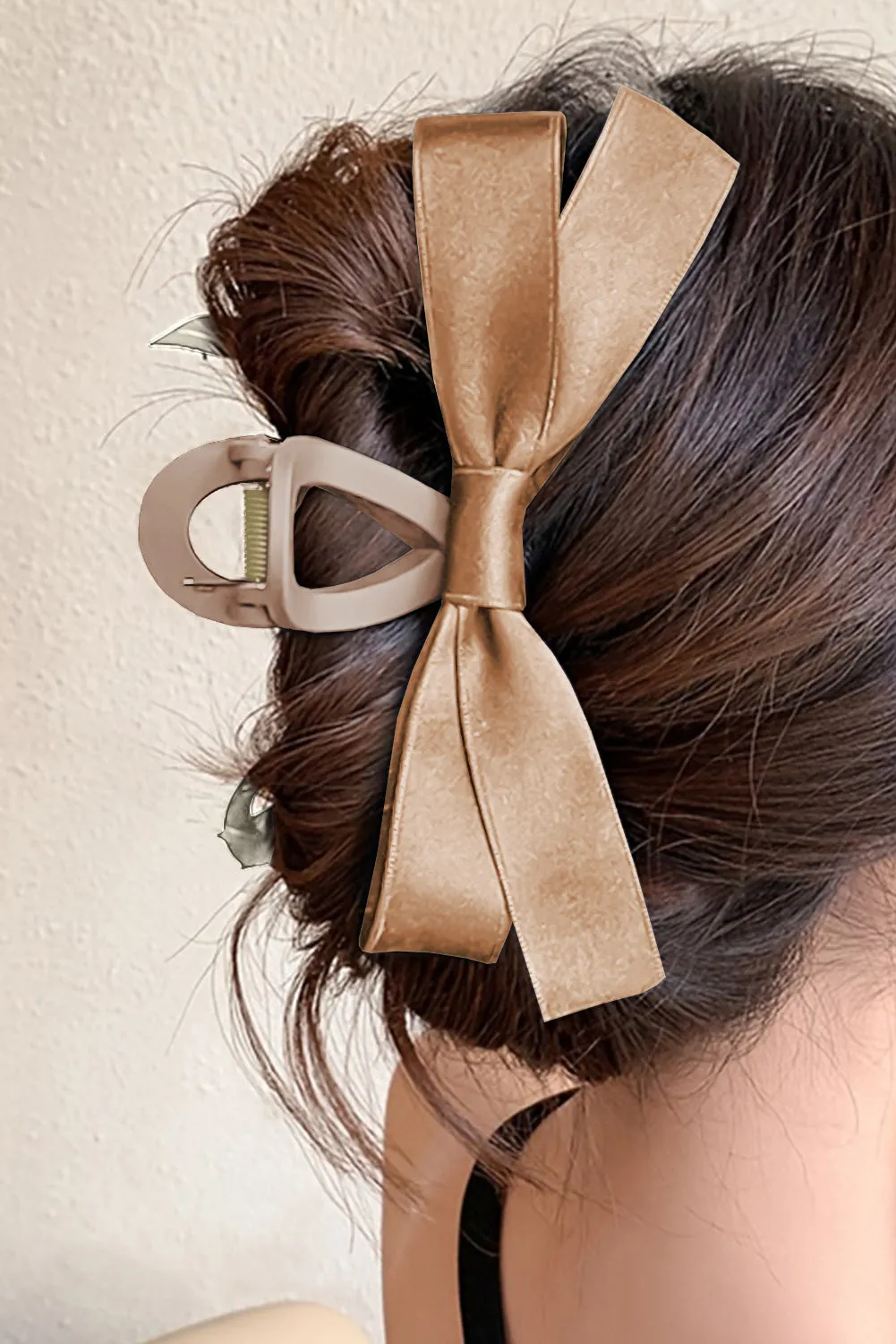 Pink Solid Color Ribbon Bow Decor Hair Clip