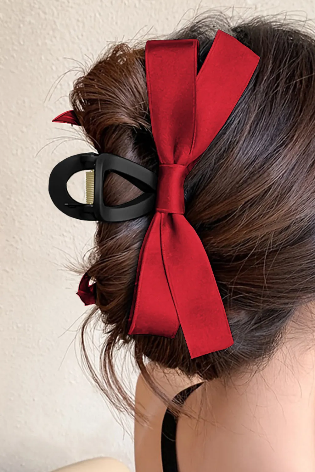 Pink Solid Color Ribbon Bow Decor Hair Clip