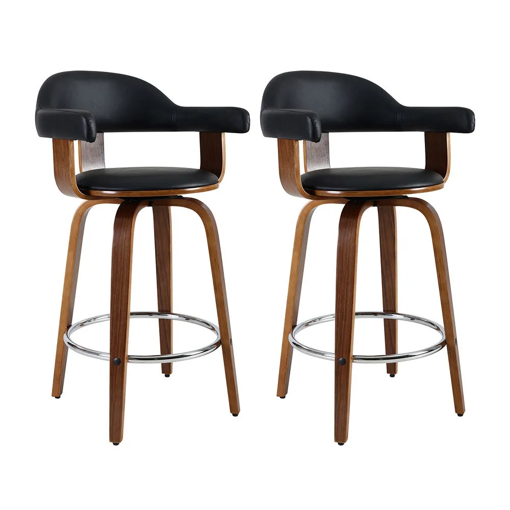 PU Leather Bar Stools with Wooden Legs, 2 Set - Artiss