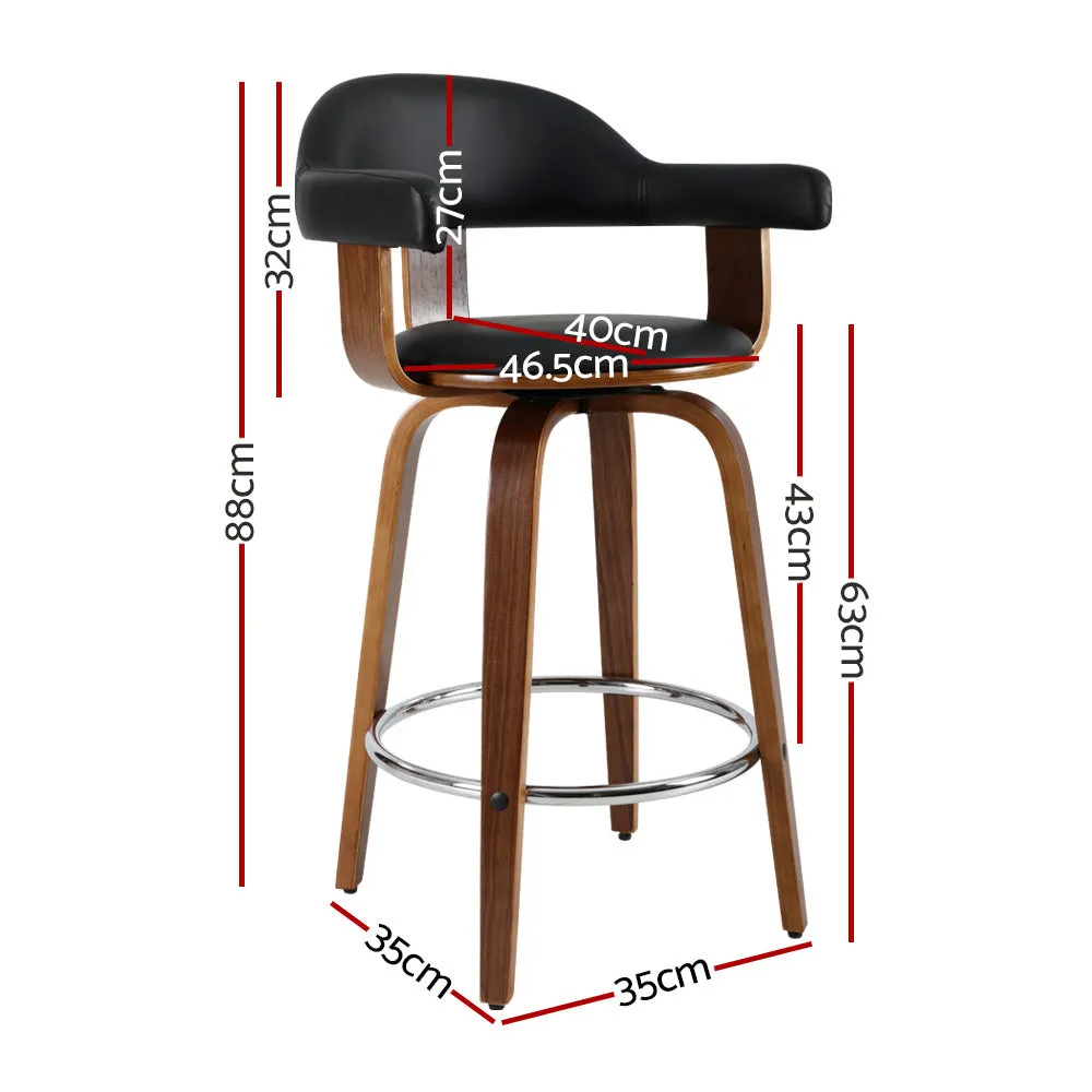 PU Leather Bar Stools with Wooden Legs, 2 Set - Artiss