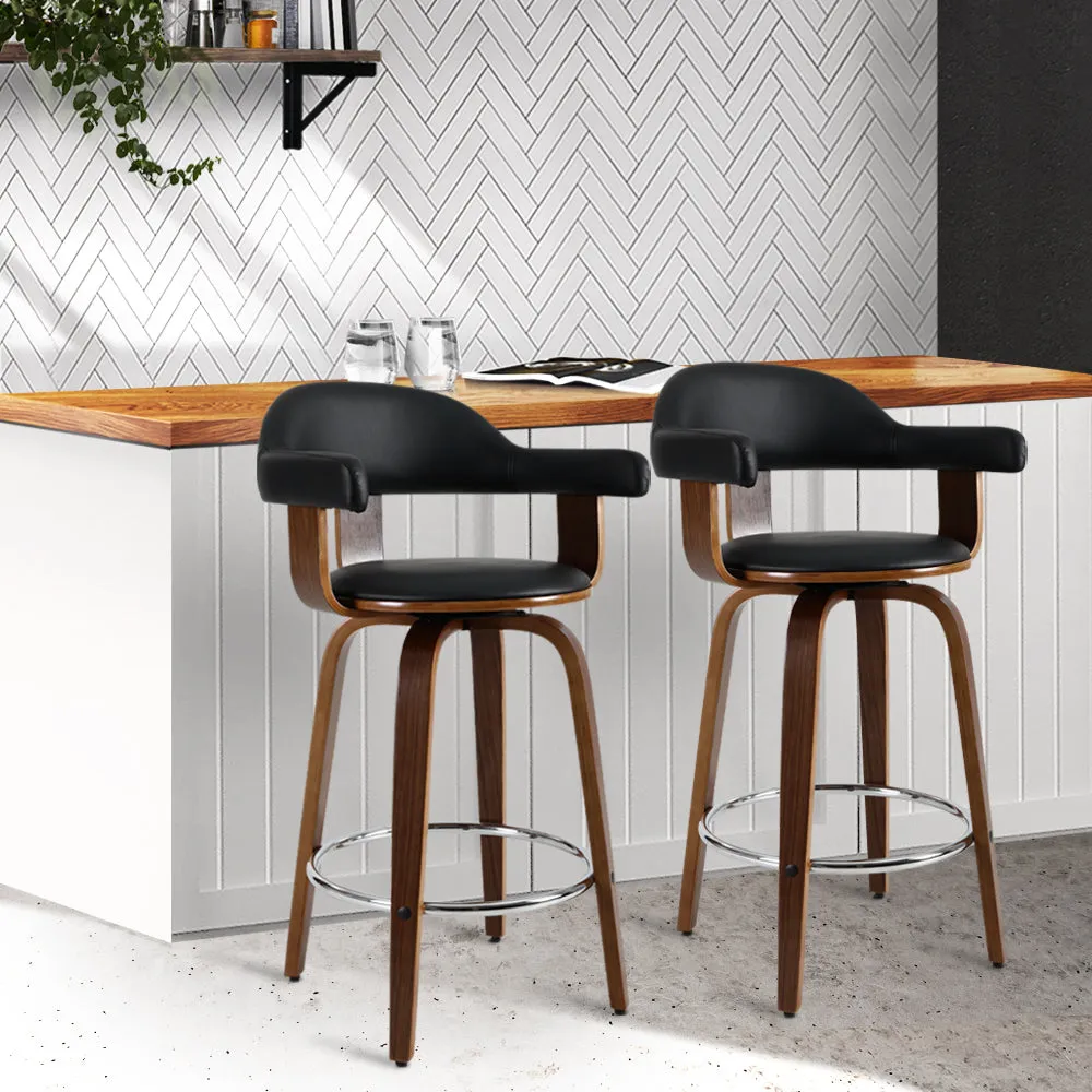 PU Leather Bar Stools with Wooden Legs, 2 Set - Artiss