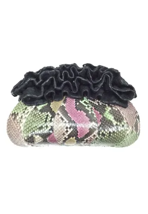 Purple and Green Snake Skin Ruffle Opening Evening Clutch