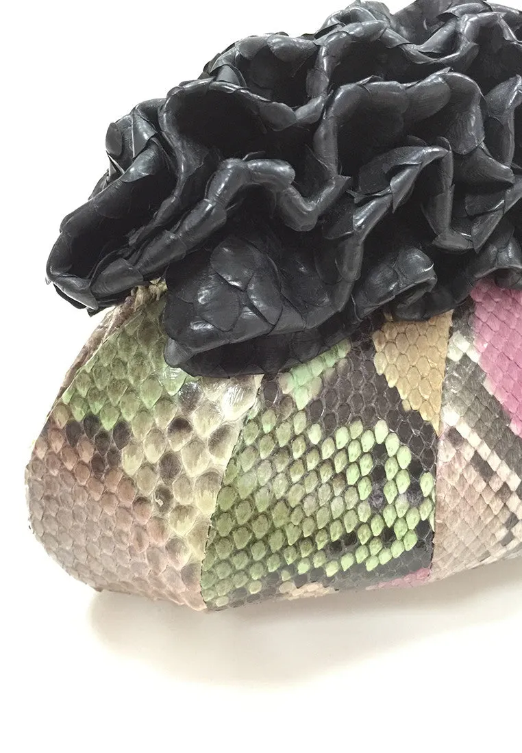 Purple and Green Snake Skin Ruffle Opening Evening Clutch