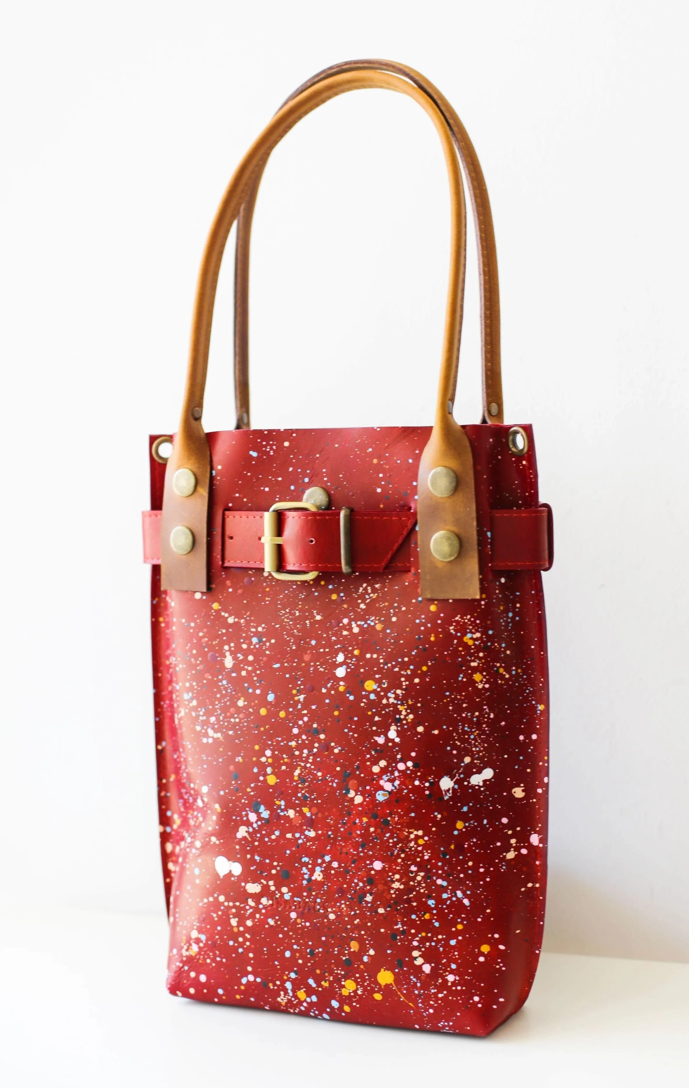 Red Painted Leather Handbag