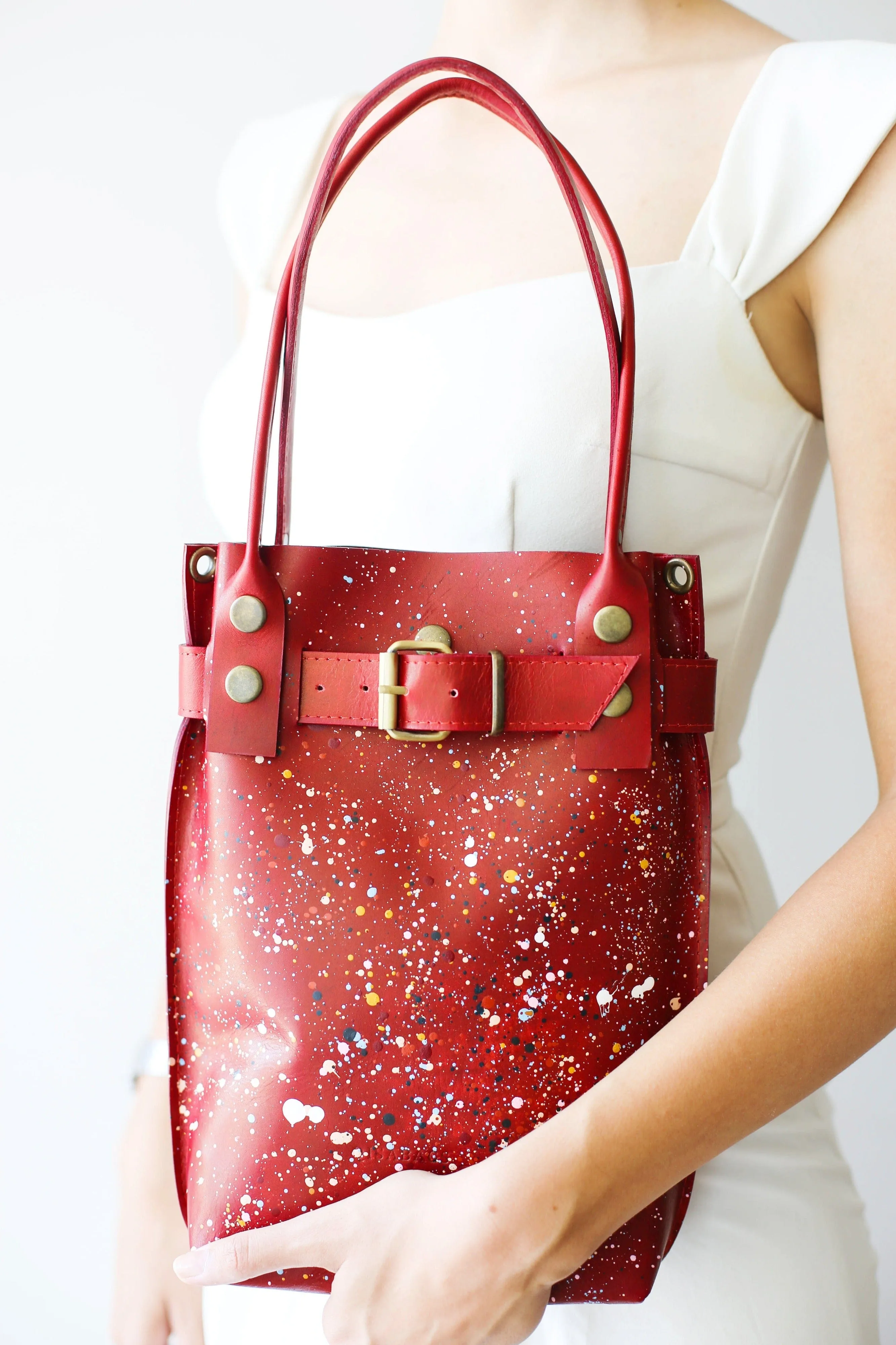 Red Painted Leather Handbag