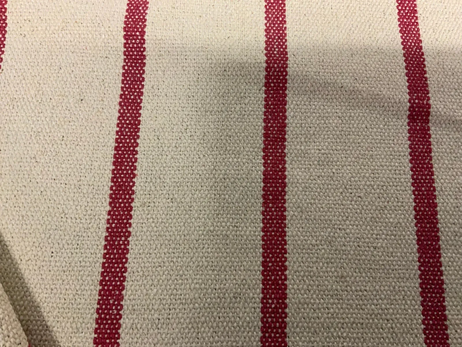 RED STRIPE - Heavy Hopsack Furnishing / Upholstery Fabric - pure Cotton