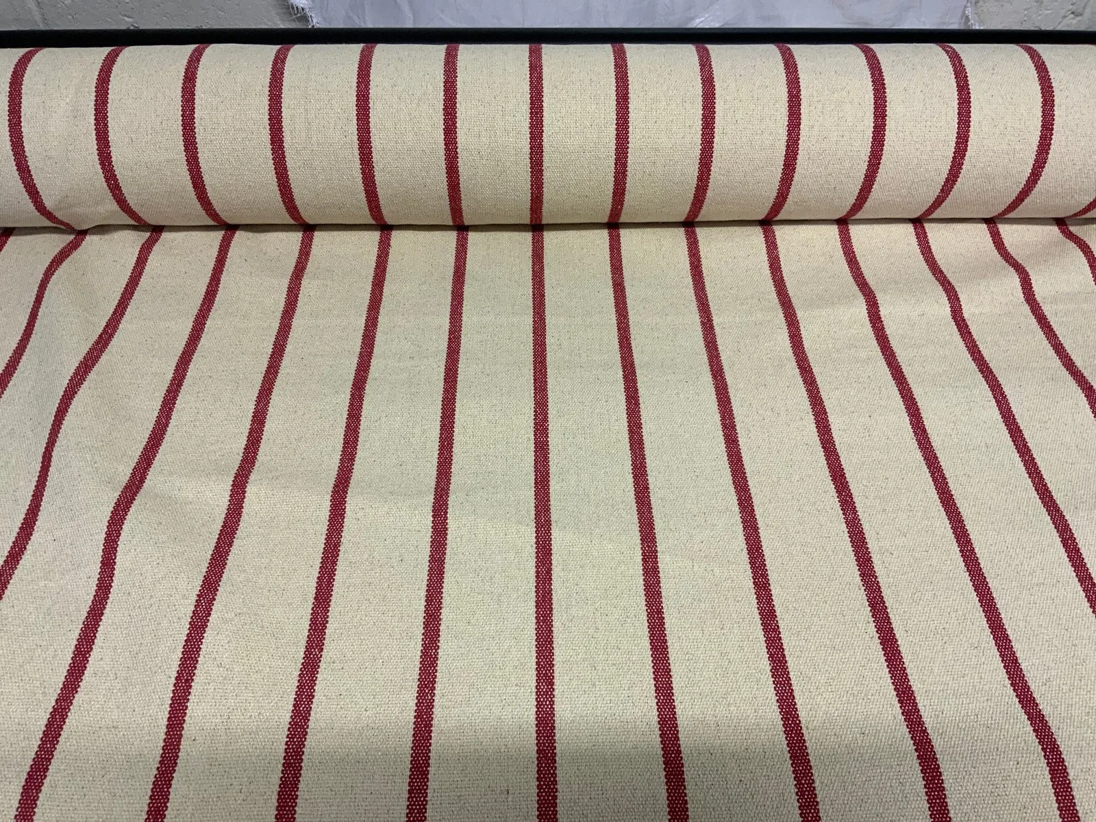 RED STRIPE - Heavy Hopsack Furnishing / Upholstery Fabric - pure Cotton