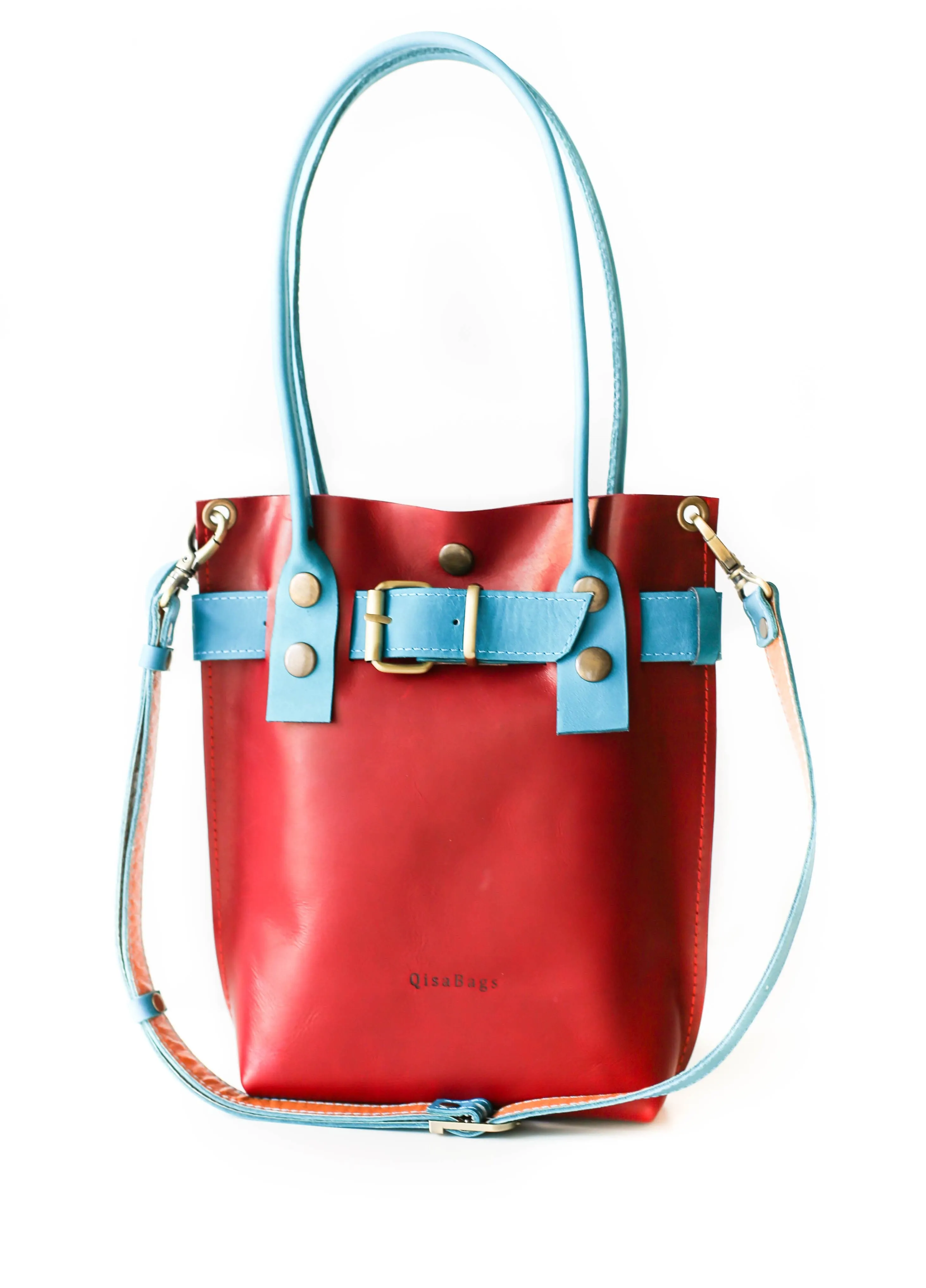 Red w/ Blue Leather Handbag