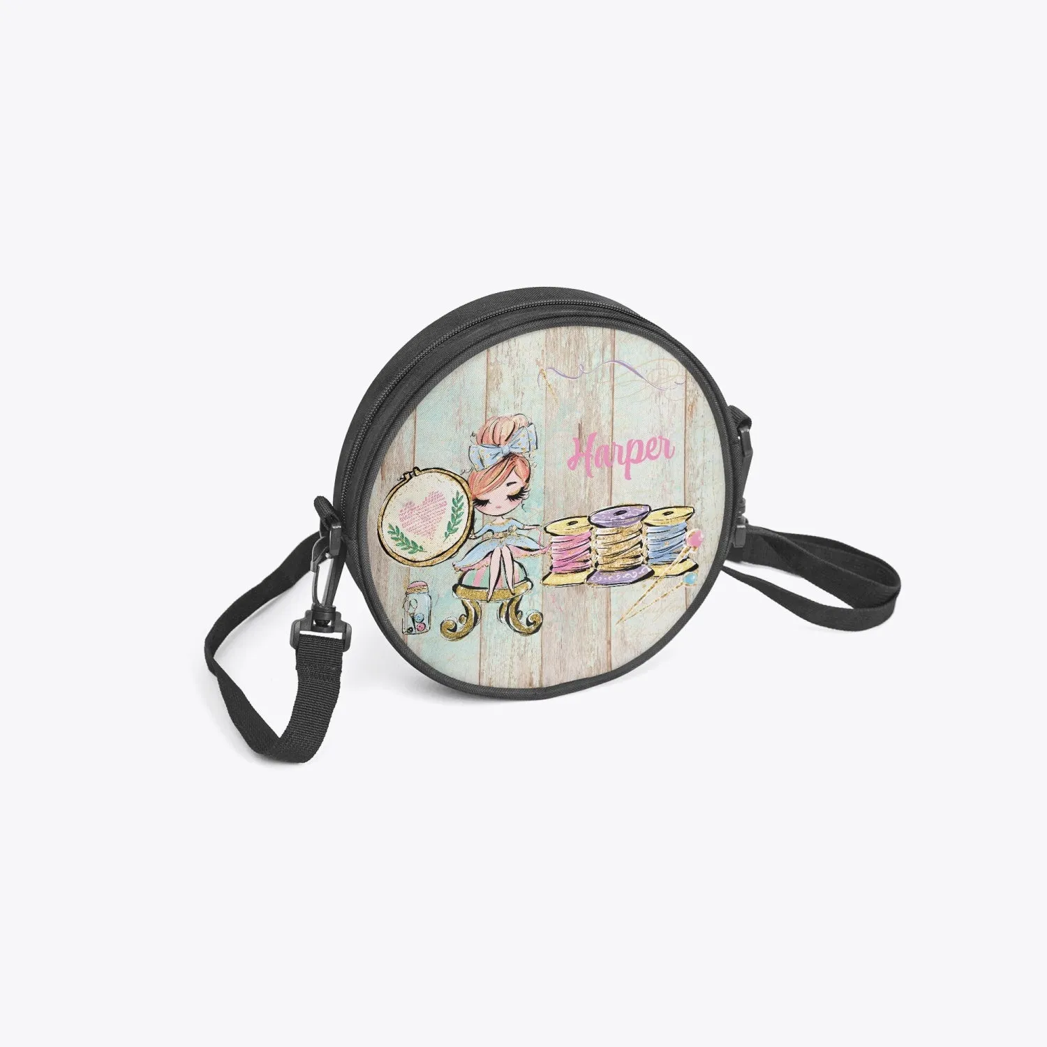 Round Satchel Bag, Embroidery, Personalised