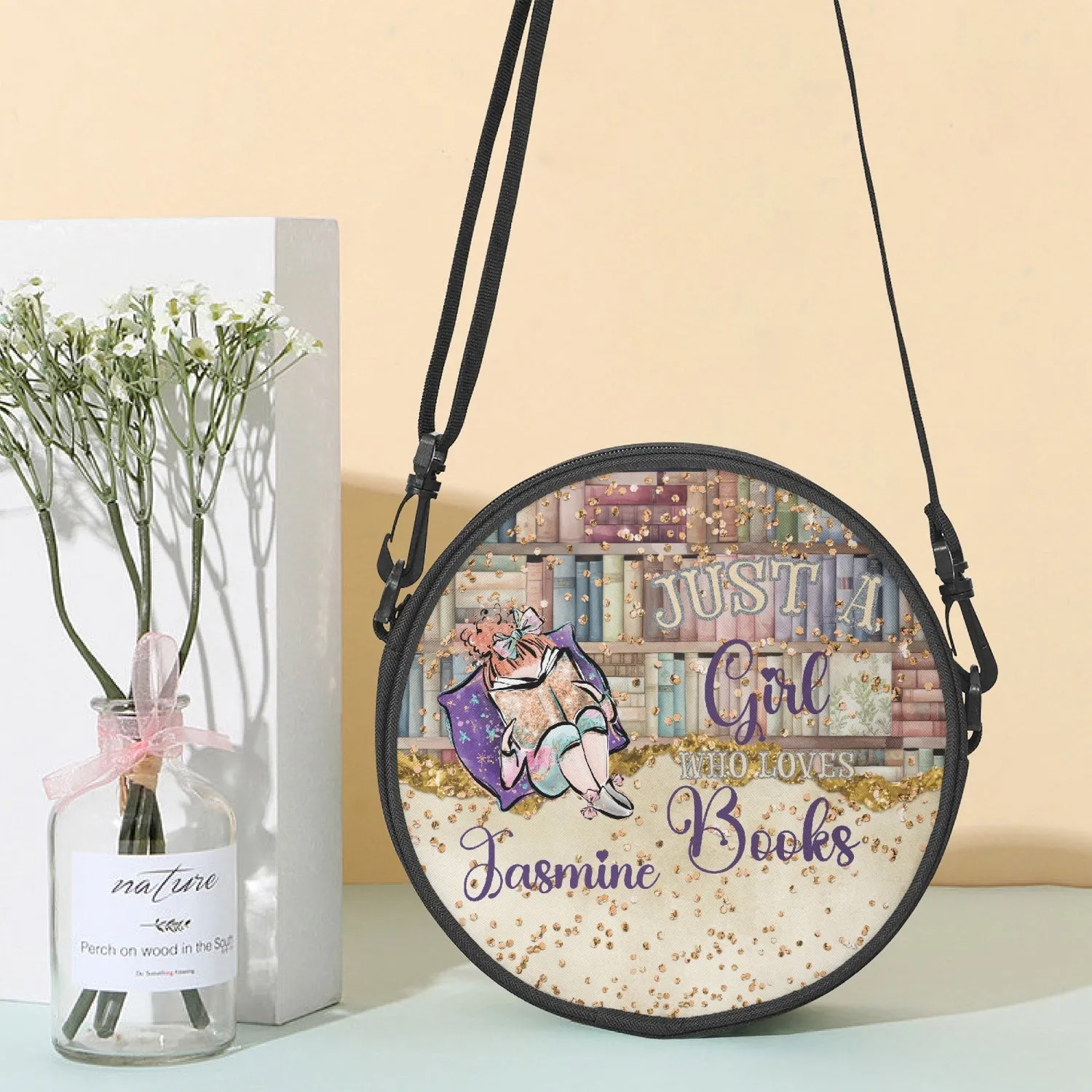 Round Satchel Bag, Just a Girl who Loves Books, Red Hair, Personalised