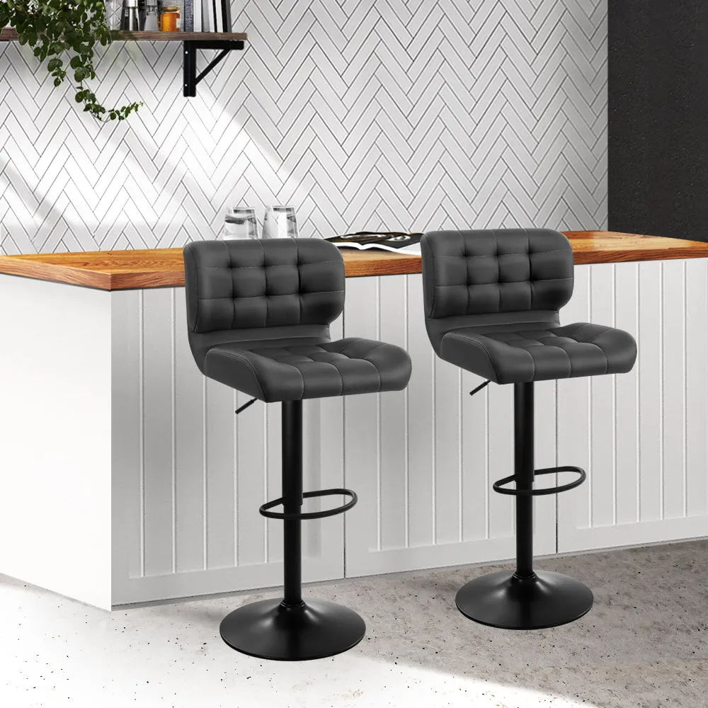 Set of 2 Kitchen Bar Stools Gas Lift Plush PU Leather - Black and Grey