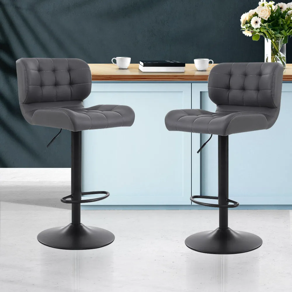 Set of 2 Kitchen Bar Stools Gas Lift Plush PU Leather - Black and Grey