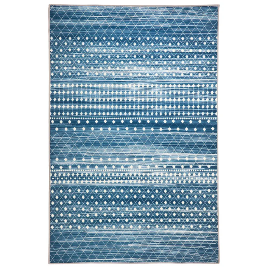 Subarashi Blue Modern Distressed Non Slip Rug