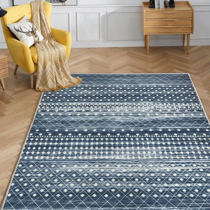 Subarashi Blue Modern Distressed Non Slip Rug