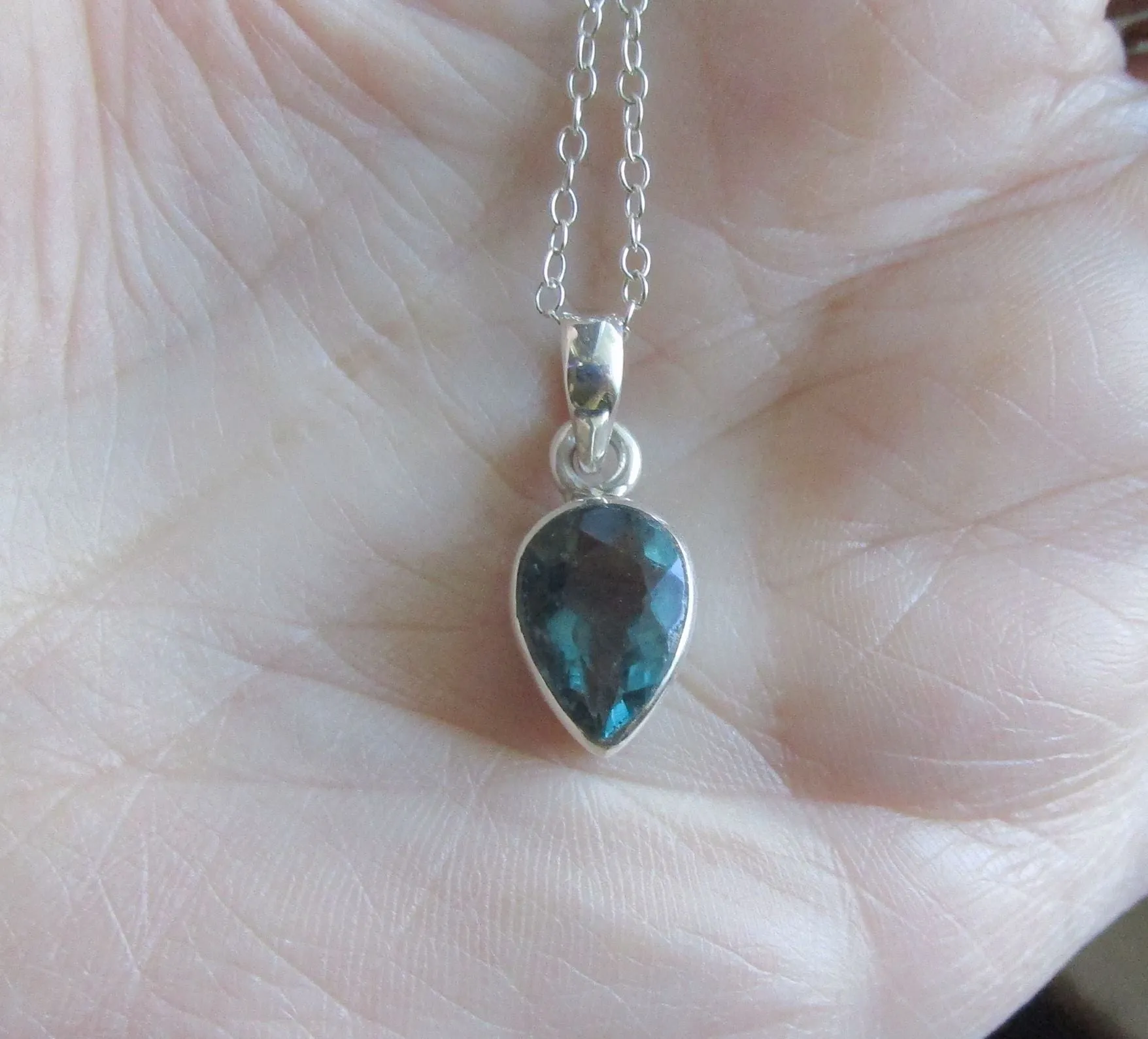 Teal Blue Fluorite Gemstone Sterling Silver Pendant Necklace