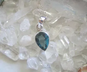 Teal Blue Fluorite Gemstone Sterling Silver Pendant Necklace