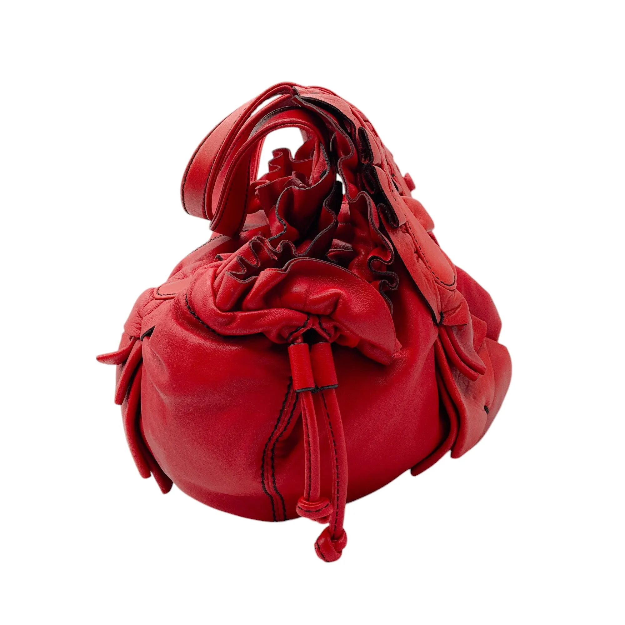 Valentino Red Ruffled Leather Idylle Handbag