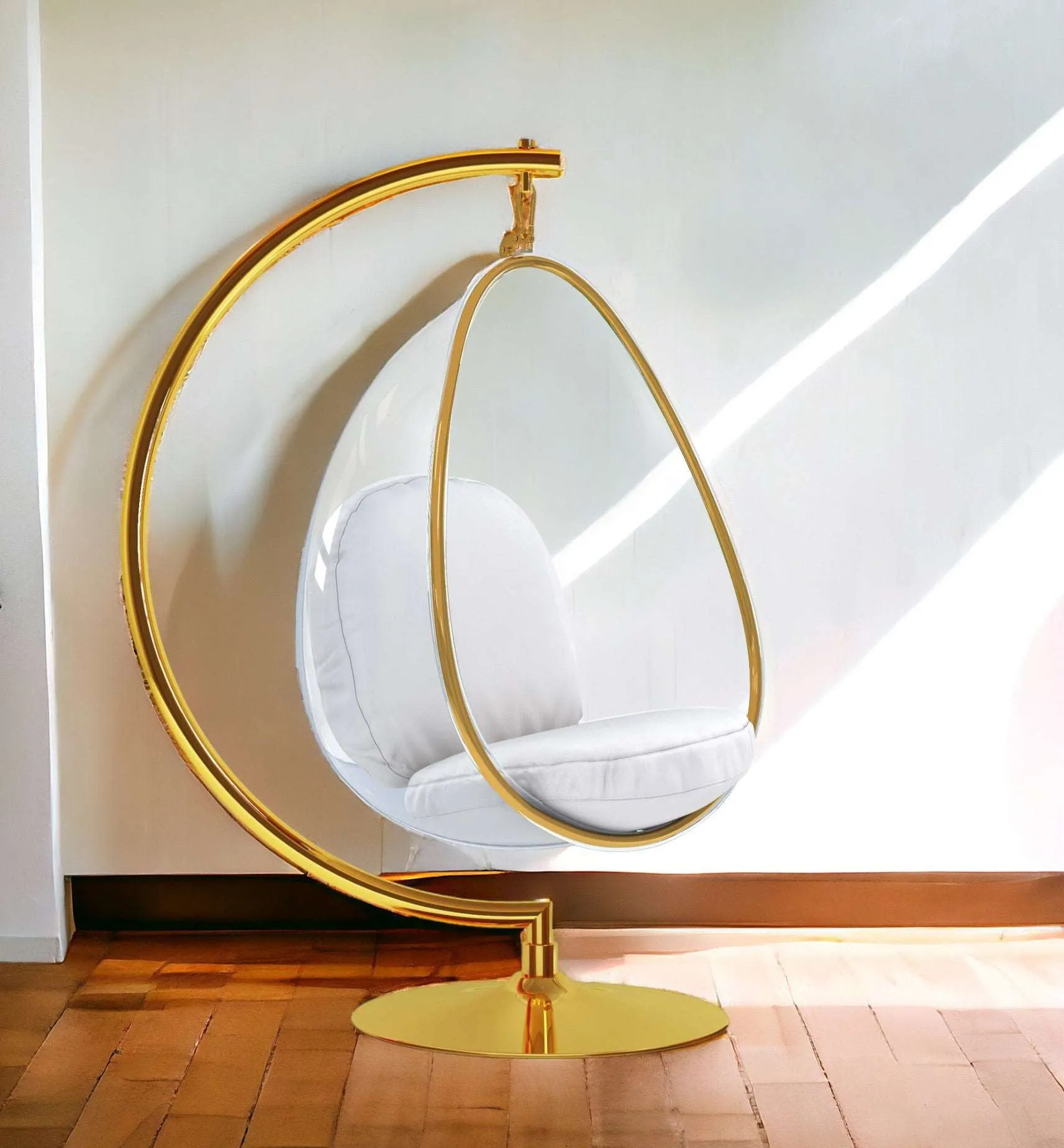 White And Gold Clear Acrylic Egg Bubble Chair