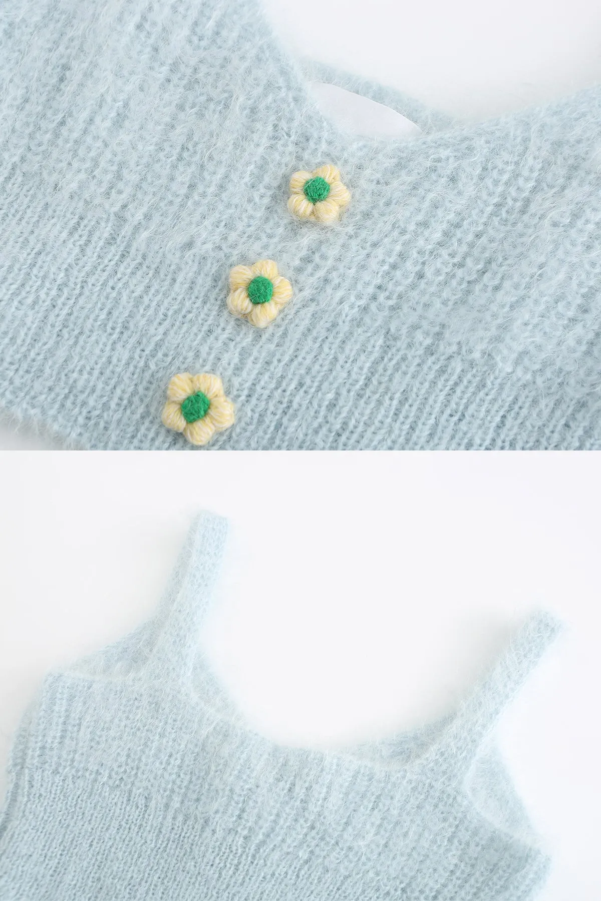 ZI II CI IEN | Blue Floral Mohair Crop Top