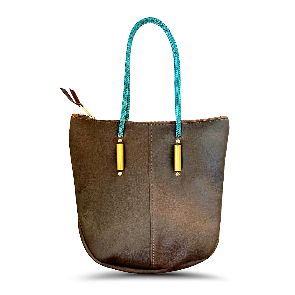 Zip Tote in Brown Leather